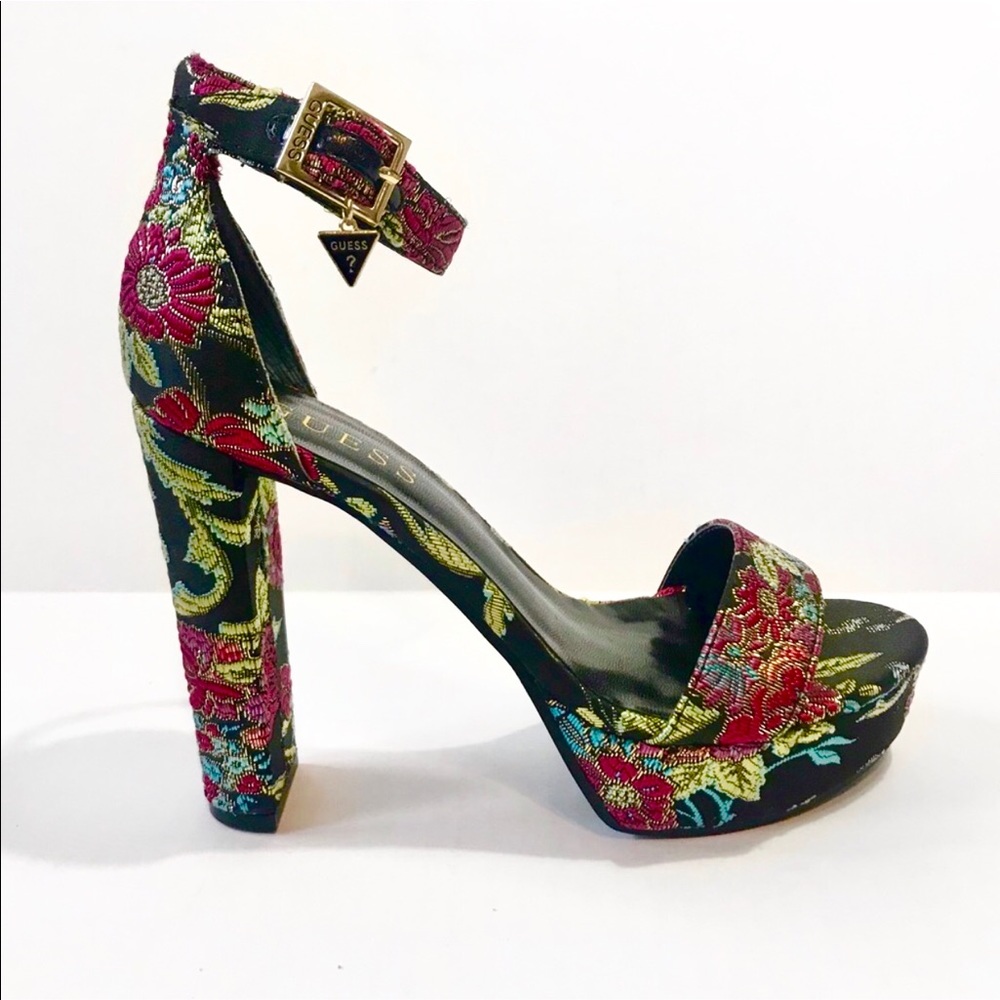 GUESS | Floral Embroidered Platform Sandals